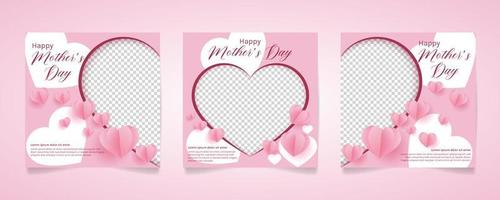 Happy Mothers Day Social Media Post Templates Design set.Square banner with pink color and love shape decoration. Can be used for social media, flyers, and websites vector