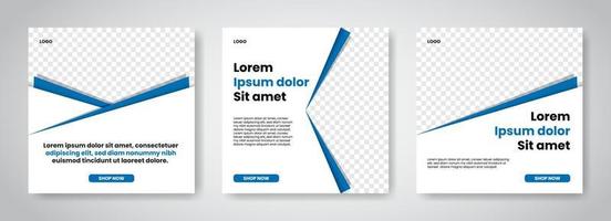 una colección de plantillas de banner de redes sociales cuadradas editables. colores azul y blanco, adecuados para publicaciones en redes sociales y anuncios web en Internet. vector