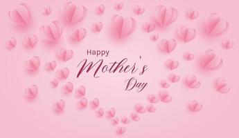 Mother's Day greeting card. Vector banners with pink paper hearts flew out to form a heart symbol.Love symbols and writing inscribed with text on a pink background