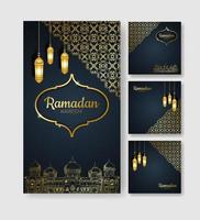 background design with patterns, mosque sketches and gold hanging lanterns vector