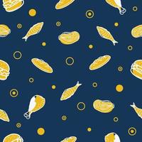 Vector graphic of seamless pattern design with dark blue, yellow and white color scheme. Perfect for pattern of textile industry