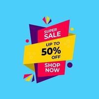 Vector graphic of super sale promotion banner. Using black, white, red, purple and yellow color scheme. Suitable for promotion design activity