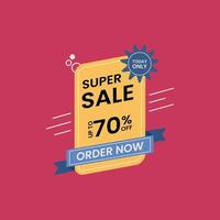 Vector graphic of super sale promotion banner. Using white, black, blue, red and yellow color scheme