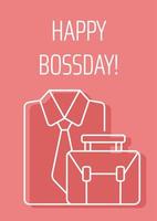 Happy boss day occasion postcard with linear glyph icon. Greeting card with decorative vector design. Simple style poster with creative lineart illustration. Flyer with holiday wish