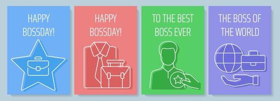 Boss postcard with linear glyph icon set. Congratulate director and ceo. Greeting card with decorative vector design. Simple style poster with creative lineart illustration. Flyer with holiday wish