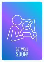 Get well soon blue gradient postcard with linear glyph icon. Greeting card with decorative vector design. Simple style poster with creative lineart illustration. Flyer with holiday wish