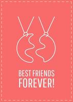 Best friend forever postcard with linear glyph icon. Strong friendship. Greeting card with decorative vector design. Simple style poster with creative lineart illustration. Flyer with holiday wish