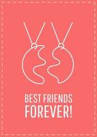 Best friend forever postcard with linear glyph icon. Strong friendship. Greeting card with decorative vector design. Simple style poster with creative lineart illustration. Flyer with holiday wish