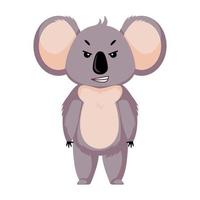 Angry koala isolated on white background. Cartoon character in bad mood. vector