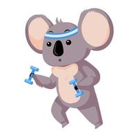 lindo koala haciendo deportes aislado sobre fondo blanco. atleta de personaje de dibujos animados. vector