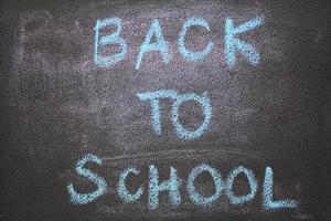 back to school text on chalkboard background photo