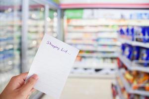 hand hold shopping list paper with convenience store photo