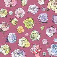 pattern with colorful roses in doodle style vector