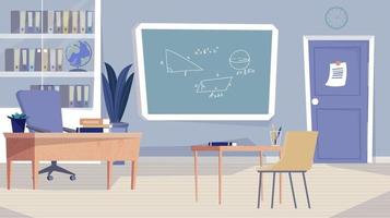 class room with board chair table vector illustration for free