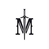 Initial letter IM logo with a sword that represents the letter I applied for finance and business logo design or any business that shows power and strength vector
