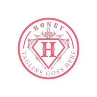 Initial letter H logo in attractive pink color isolated with diamond shape and some luxurious ornaments vector