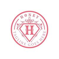 Initial letter H logo in attractive pink color isolated with diamond shape and some luxurious ornaments vector