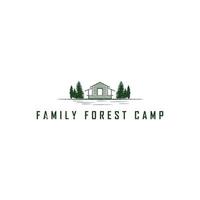 An illustration of a line art cabin in the forest with pine trees applied for a house in the wood on the lake or cabin rent logo design inspiration vector