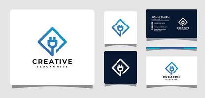 Electric Plug Geometry Logo Template With Business Card Design Inspiration vector