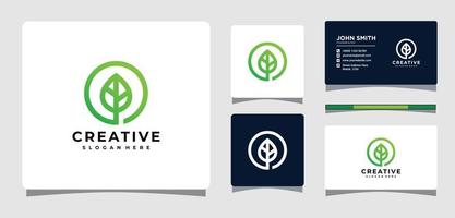 plantilla de logotipo de naturaleza de hoja verde con inspiración de diseño de tarjeta de visita vector