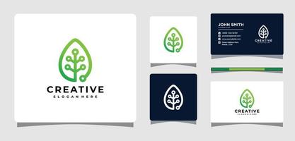 plantilla de logotipo de tecnología de hoja con inspiración de diseño de tarjeta de visita vector