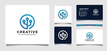 Technology Circle Logo Template With Business Card Design Inspiration vector