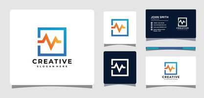 Wave Square Logo Template With Business Card Design Inspiration vector