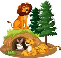 Wild animals cartoon character with burrow
