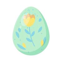 huevo decorativo de pascua con flor. garabatear ilustración plana. elemento de colores pastel aislado sobre fondo blanco. vector