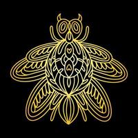 A golden beetle in a linear style. Linear vector illustration