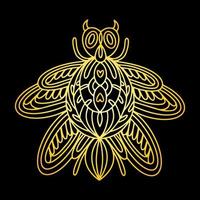 A golden beetle in a linear style. Linear vector illustration