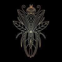 A golden beetle in a linear style. Linear vector illustration