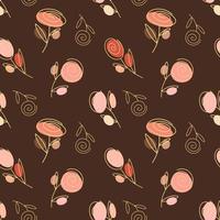 pattern with roses in nude tones on brown background vector