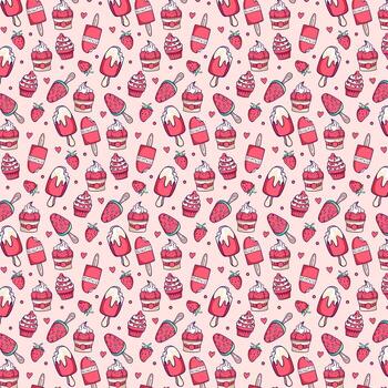 fondo de patrón de helado de fresa vector