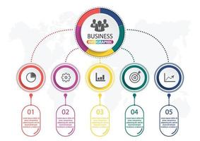 plantilla infográfica 3d abstracta con cinco pasos para el éxito. plantilla de círculo empresarial con opciones para folleto, diagrama, flujo de trabajo, línea de tiempo, diseño web. pasos vectoriales 10 vector