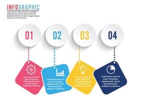 El vector de diseño infográfico y los iconos de marketing se pueden utilizar para el diseño del flujo de trabajo, el diagrama, el informe anual y el diseño web. concepto de negocio con 4 opciones, pasos o procesos.
