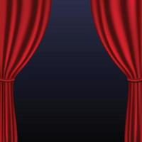 cortina de terciopelo rojo de colores realistas doblada en el fondo. opción cortina en casa en el cine. ilustración vectorial eps10 vector