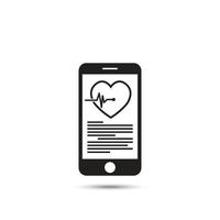 mHealth concept with smartphone and red heart, vector silhouette