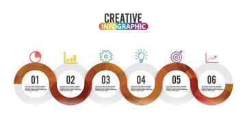 Template Timeline Infographic colored horizontal numbered for six position can be used for workflow, banner, diagram, web design, area chart vector