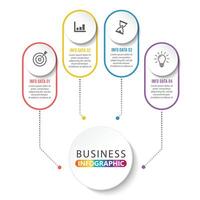 El vector de diseño de infografías de línea de tiempo y los iconos de marketing se pueden utilizar para el diseño de flujo de trabajo, diagrama, informe anual, diseño web. concepto de negocio con 4 opciones, pasos o procesos.