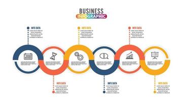 Template Timeline Infographic colored horizontal numbered for six position can be used for workflow, banner, diagram, web design, area chart vector