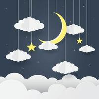 Paper art of Goodnight and sweet dream, night and origami mobile concept, vector art and illustration.