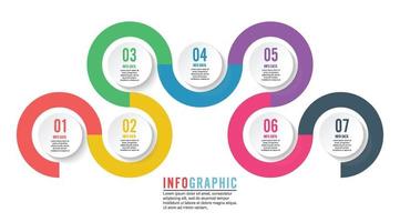 Infographics step by step. Universal abstract element of chart, graph, diagram with 7 options, parts, processes connected via bone. Vector business template for presentation and training.