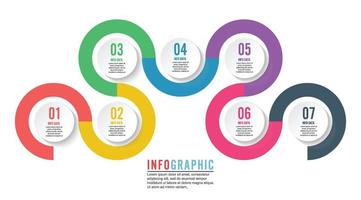 Infographics step by step. Universal abstract element of chart, graph, diagram with 7 options, parts, processes connected via bone. Vector business template for presentation and training.