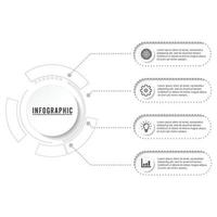 El vector de diseño de infografías de línea de tiempo y los iconos de marketing se pueden utilizar para el diseño de flujo de trabajo, diagrama, informe anual, diseño web. concepto de negocio con 4 opciones, pasos o procesos.