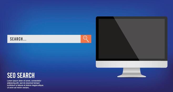 Computer and icons banner concept. Vector business template for presentation. Creative web concept. Search services illustration. Eps10