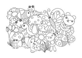 Snail and big mushroom coloring page for kids drawing education