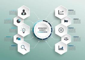 Vector infographic template with 3D paper label, integrated circles. Business concept with 10 options. For content, diagram, flowchart, steps, parts, timeline infographics, workflow, chart.