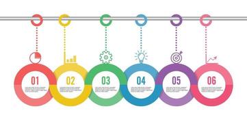 Template Timeline Infographic colored horizontal numbered for six position can be used for workflow, banner, diagram, web design, area chart vector