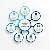 Vector infographic template with 3D paper label, integrated circles. Business concept with 7 options. For content, diagram, flowchart, steps, parts, timeline infographics, workflow, chart.